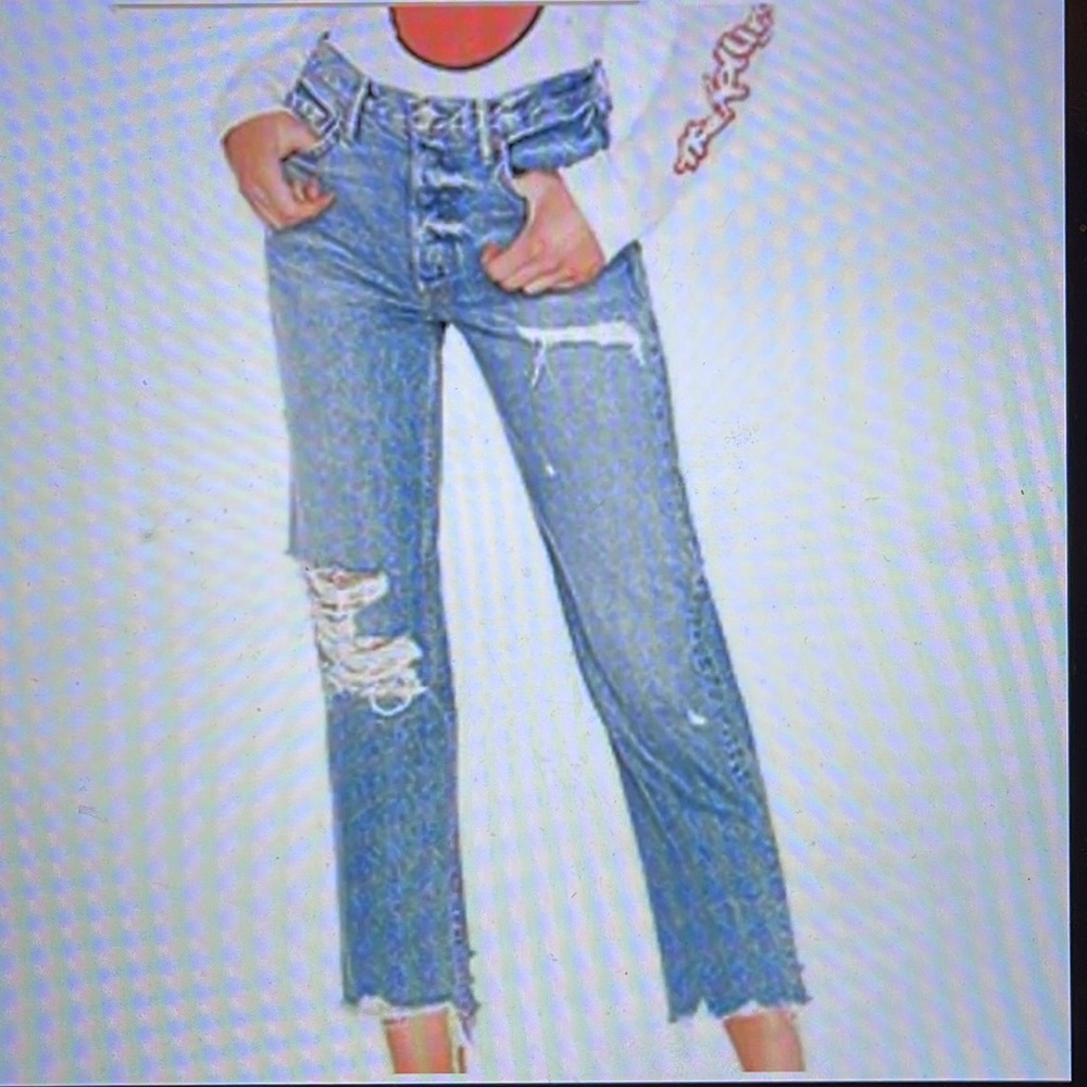 GRLFRND Helena Distressed High Rise Straight Jeans